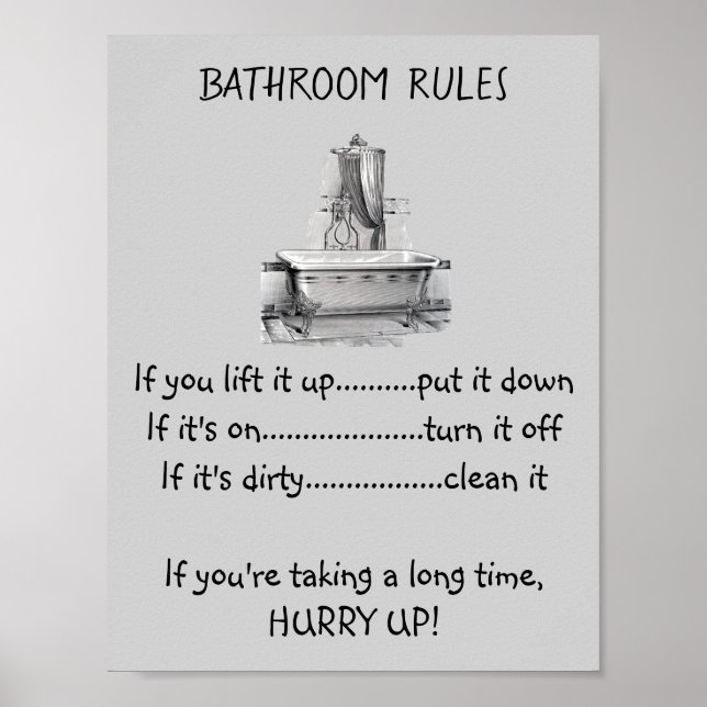 Poster Regras de Banho de Banheira de Pé-de-Direito (Frente)