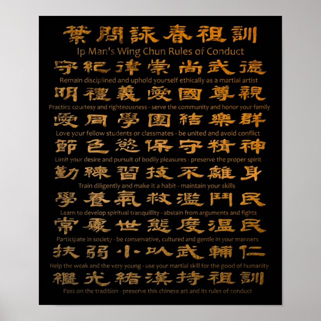 Poster Regras de Conduta da Wing Chun do Ip Man (Frente)