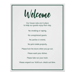 Pôster Regras de Férias Modelo Verde Escuro e Branco