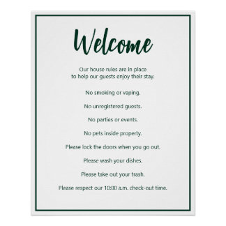 Pôster Regras de Férias Modelo Verde Escuro e Branco