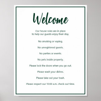 Poster Regras de Férias Modelo Verde Escuro e Branco