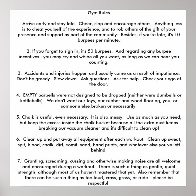 Poster Regras de Gym (Frente)