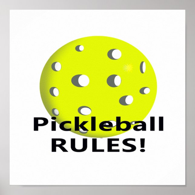 Poster Regras de Pickleball! Com texto preto de bola amar (Frente)