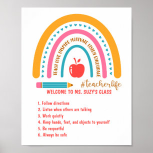 Poster #Regras de sala de aula personalizada do Rainbow p