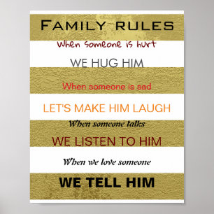 Poster Regras familiares em cores de ouro