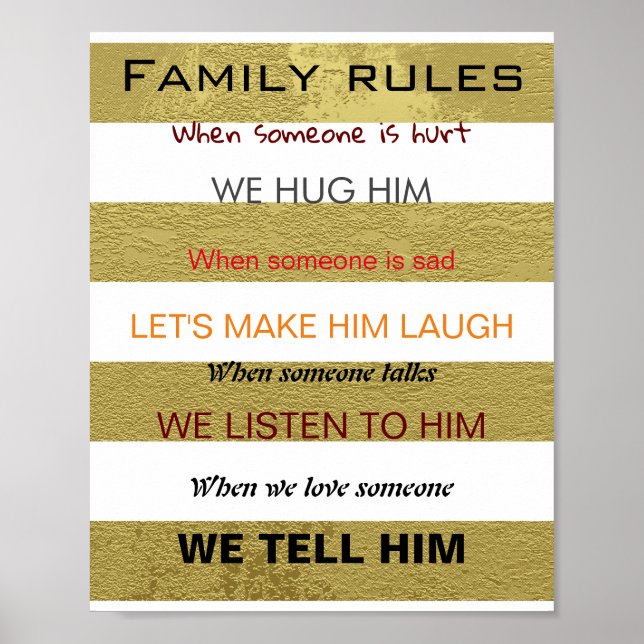 Poster Regras familiares em cores de ouro (Frente)