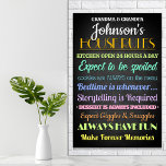 Poster Regras Personalizadas de Casa<br><div class="desc">Uma maneira divertida de mostrar seu amor pela família, com este poster personalizado de "regras da casa" que você pode editar com seus próprios pequenos discursos divertidos, sua relação (vovó, oma, tia & tio, etc.) e seu nome de família.</div>