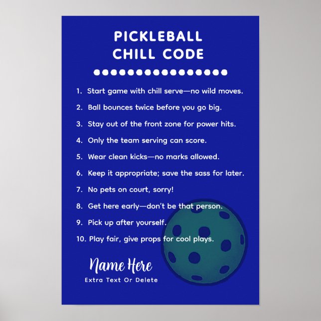Poster Regras Personalizadas de Pickleball Código CHILL (Frente)