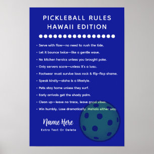 Poster Regras Personalizadas de Pickleball Edição Havaí P