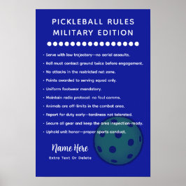 Poster Regras Personalizadas de Pickleball EDIÇÃO MILITAR