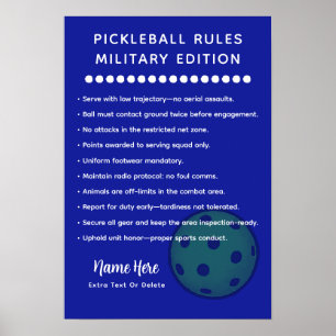 Poster Regras Personalizadas de Pickleball EDIÇÃO MILITAR