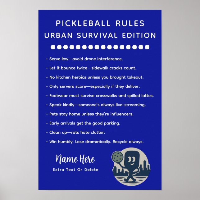 Poster Regras Personalizadas de Pickleball para Sobrevivê (Frente)