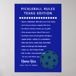 Poster Regras Personalizadas de Pickleball Texas Edition