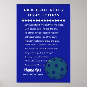 Poster Regras Personalizadas de Pickleball Texas Edition