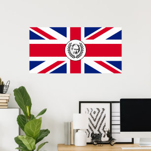 Poster Rei Carlos III sobre a bandeira da União Britânica