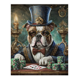 Pôster Rei da Mesa, Bulldog toca CartõesPapel Tecido