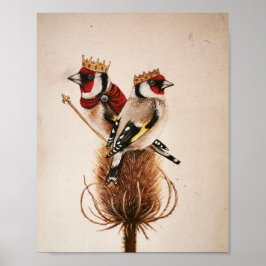 Poster Rei e Rainha Goldfinches - arte de pássaros fantas