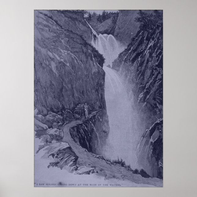 Poster Reichenbach Falls - Sidney Paget - Blue Tint (Frente)
