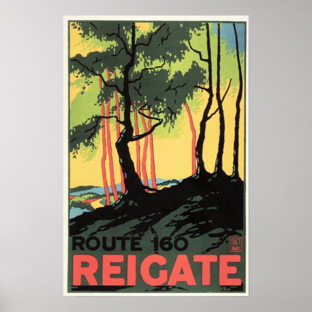 Poster REIGATE Route 160 Surrey England Vintage (Frente)