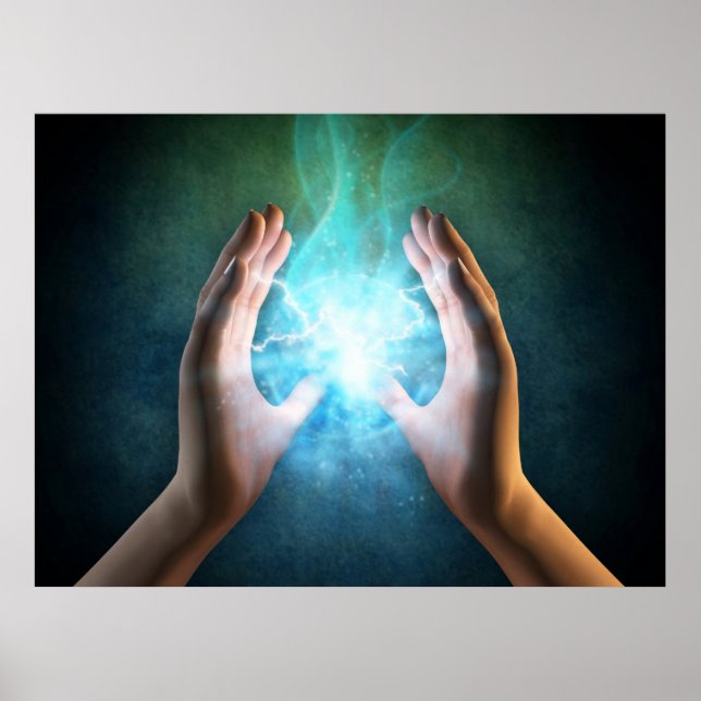 Poster Reiki curando mãos energeticamente no trabalho cic (Frente)