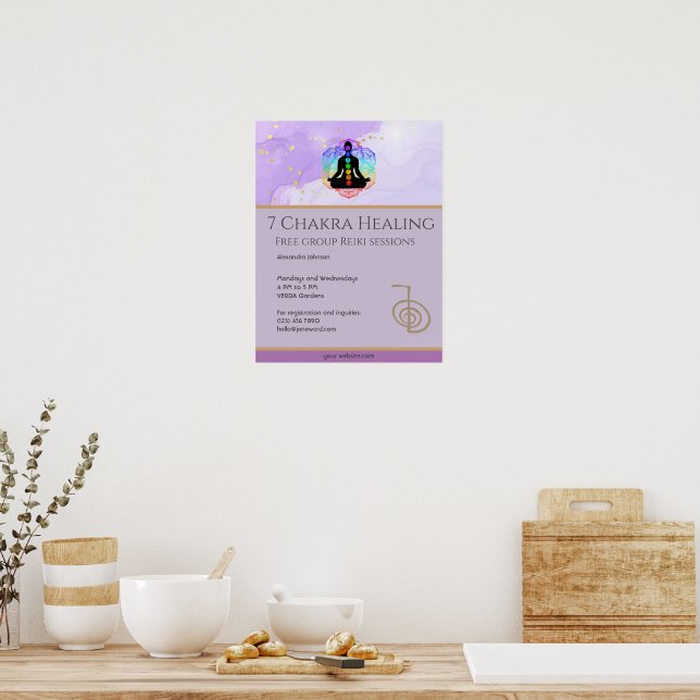 Poster Reiki Master Zen Lavanda Chakra Energy Healer (Cozinha)
