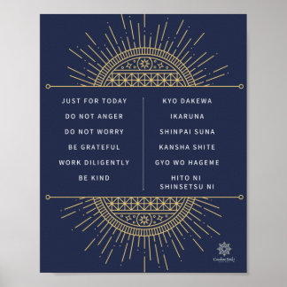 Poster Reiki Precepts. Inglês e Japonês