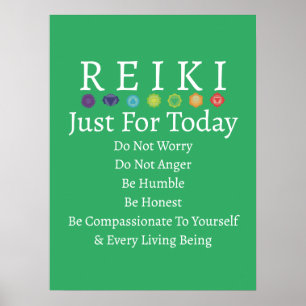 Poster Reiki Principles Precepts Green