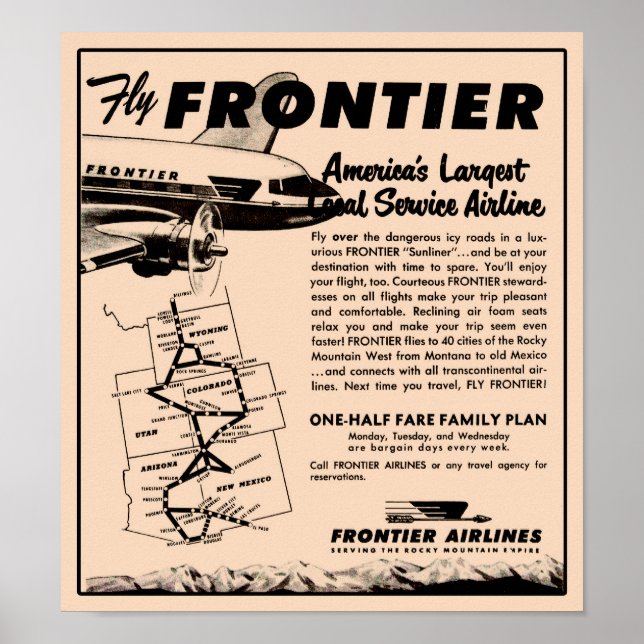 Pôster Reimpressão Ad Frontier Airlines 1953 (Frente)
