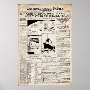 Poster Reimpressão do jornal Titanic New York Tribune