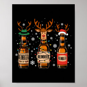 Poster Reinbeers Engraçado Reindeer Beer Bebendo de Natal