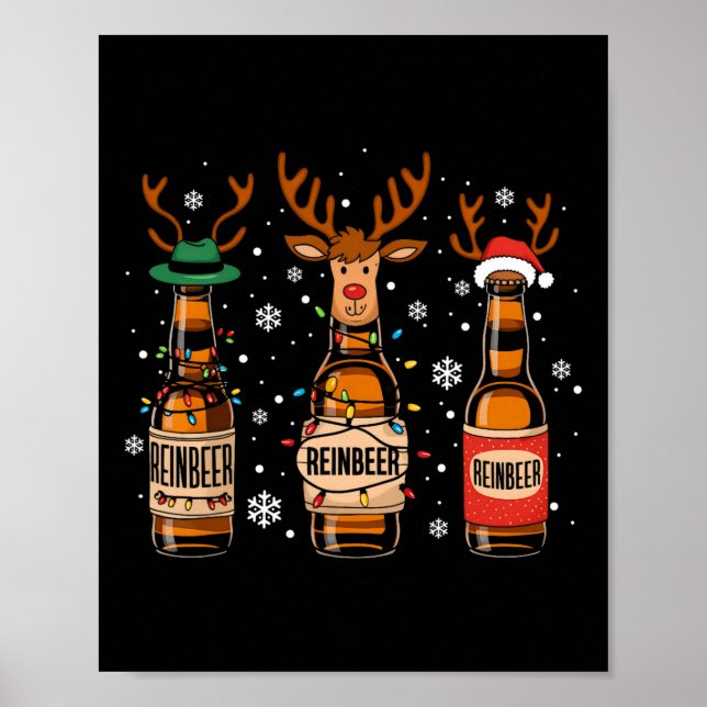 Poster Reinbeers Engraçado Reindeer Beer Bebendo de Natal (Frente)