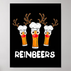 Poster Reinbeers Engraçado Reindeer Beer Bebendo de Natal