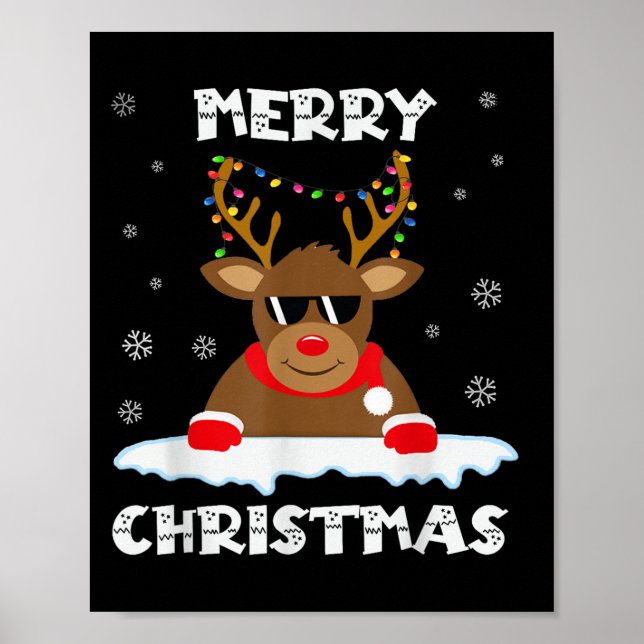 Poster Reindeer Christmas Lights Santa Deer Rudolph Merry (Frente)