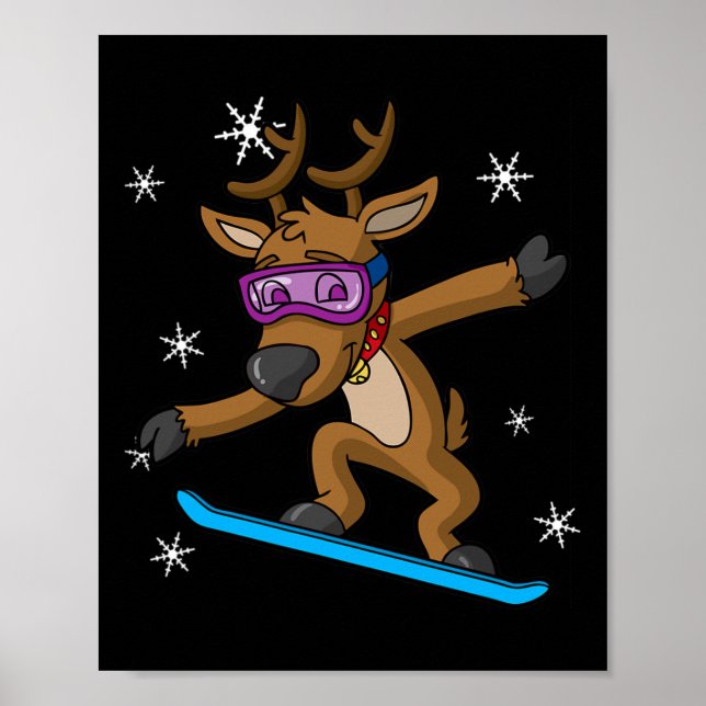 Poster Reindeer de Natal Snowboarder Snowboard Snowbo (Frente)