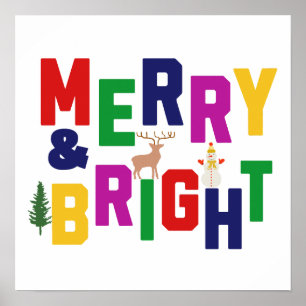 Poster Reindeer feliz e pinheiro brilhante Snowman