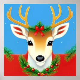 Poster Reindeer Festivo com Foliday Wreath