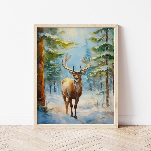 Poster Reindeer in a Winter Forest Modern Art (Criador carregado)