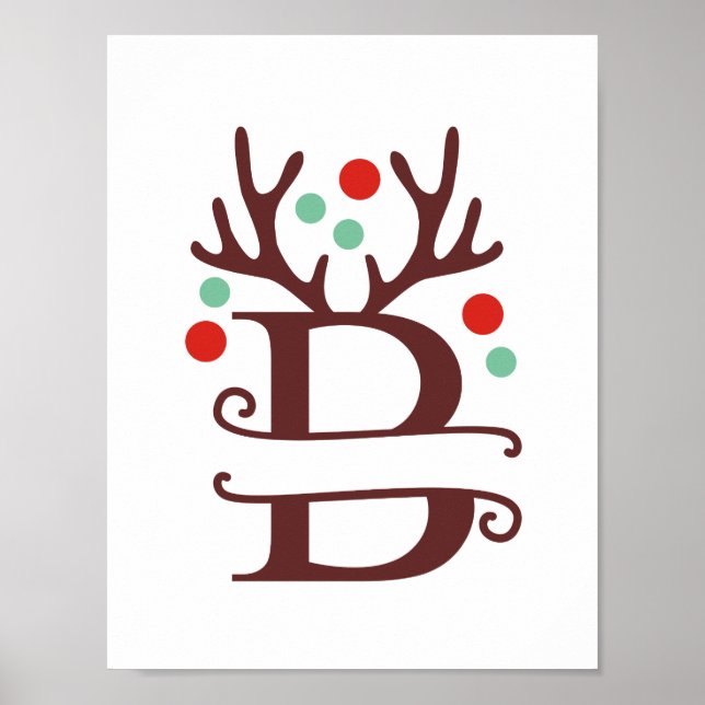 Poster Reindeer Personalizado - Letra B, Dividir Monogram (Frente)