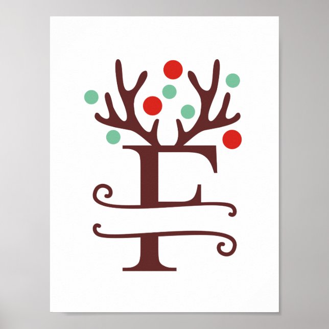 Poster Reindeer Personalizado - Letra F Dividir Monograma (Frente)