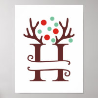 Reindeer Personalizado - Letra H Dividir Monograma
