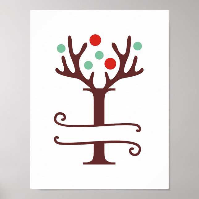 Poster Reindeer Personalizado - Letra I Monograma Dividid (Frente)