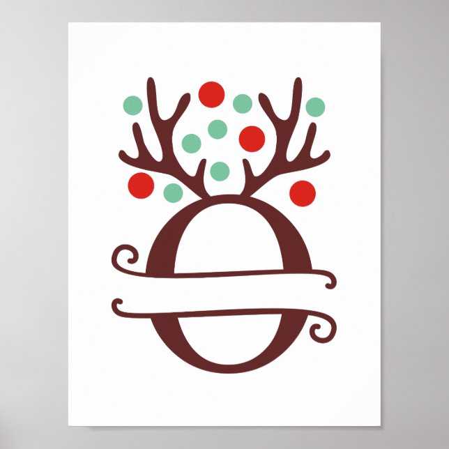 Poster Reindeer Personalizado - Letra O Monograma Dividid (Frente)