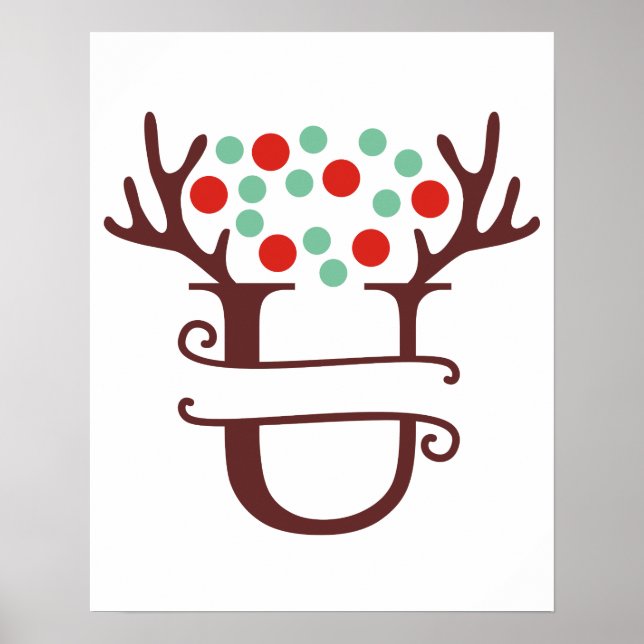 Poster Reindeer Personalizado - Letra U Dividir Monograma (Frente)