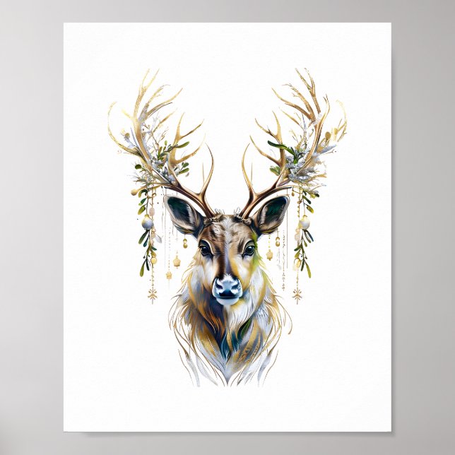 Poster Reindeer Refinado, Elegância de Férias Luxuosas (Frente)