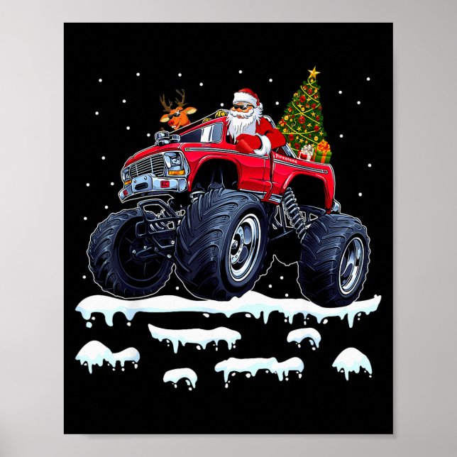 Poster Reindeer Santa Riding Monster Truck Christmas Tree (Frente)