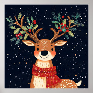 Poster Reindeer Starry Natal Twinkle Night