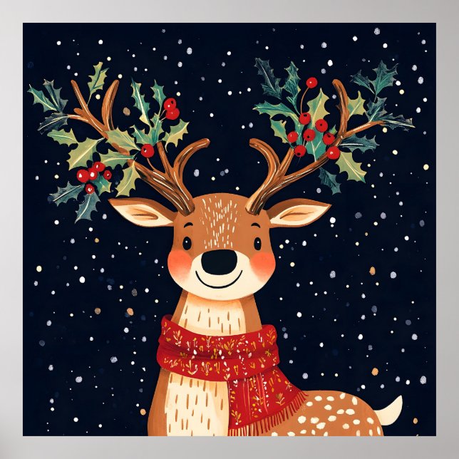 Poster Reindeer Starry Natal Twinkle Night (Frente)