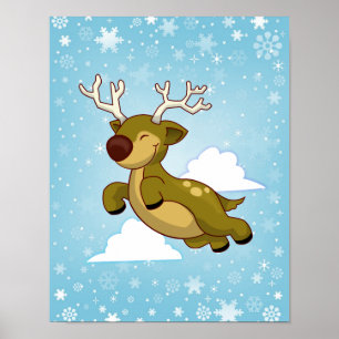 Pôster Reindeer Voadora de Natal
