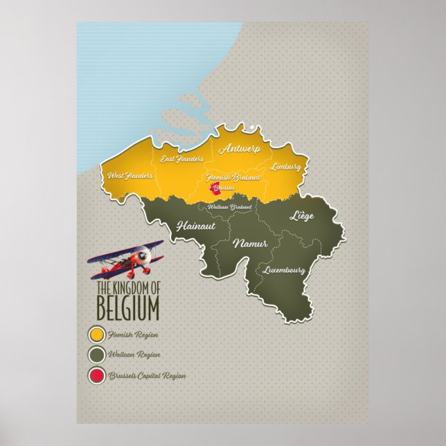 Poster Reino da Bélgica belo mapa (Frente)