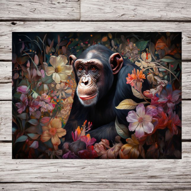 Pôster Reino Floral: Um Chimpanzé em meio a um Jardim de  (Criador carregado)